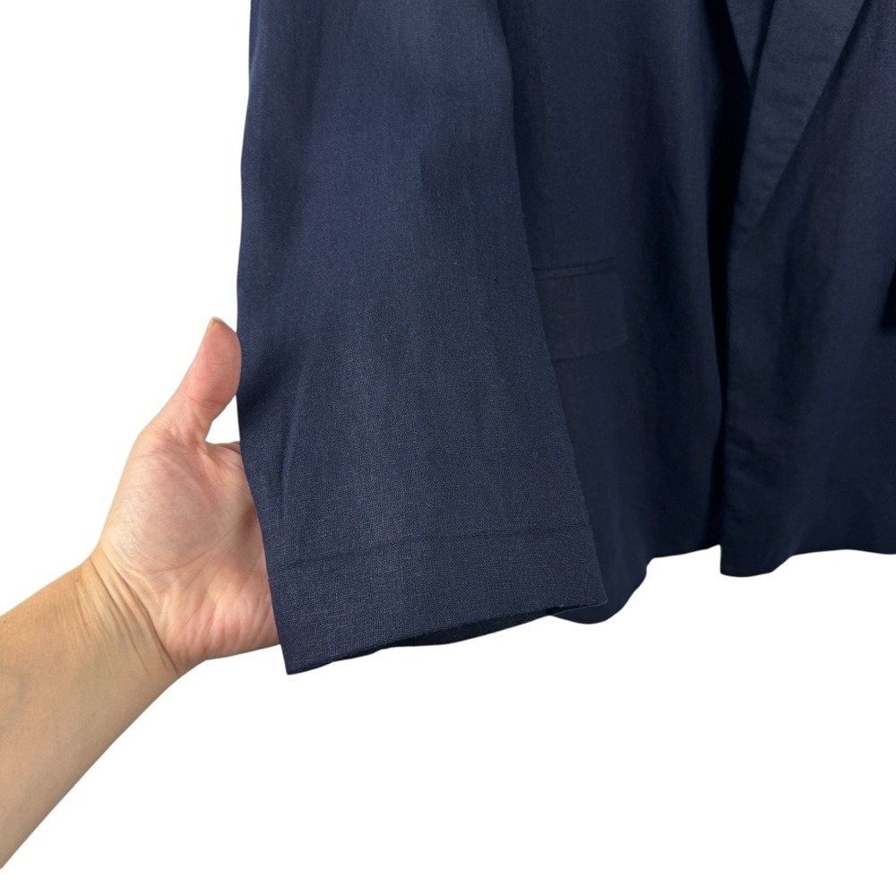 Zara Navy Blue Linen Blend Open Front Blazer Jacket Size Medium Striped Lining - Picture 5 of 16